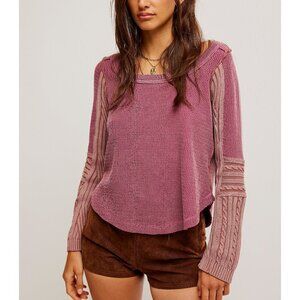 FREE PEOPLE We The Free Swinging Cable Cuff Top Tee / Vineyard Grape Combo XS